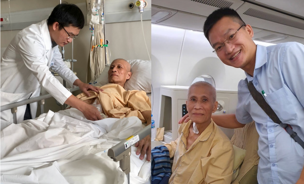 After saving Mr Kong’s life, FV doctors accompanied him on his flight back to France to ensure safety.