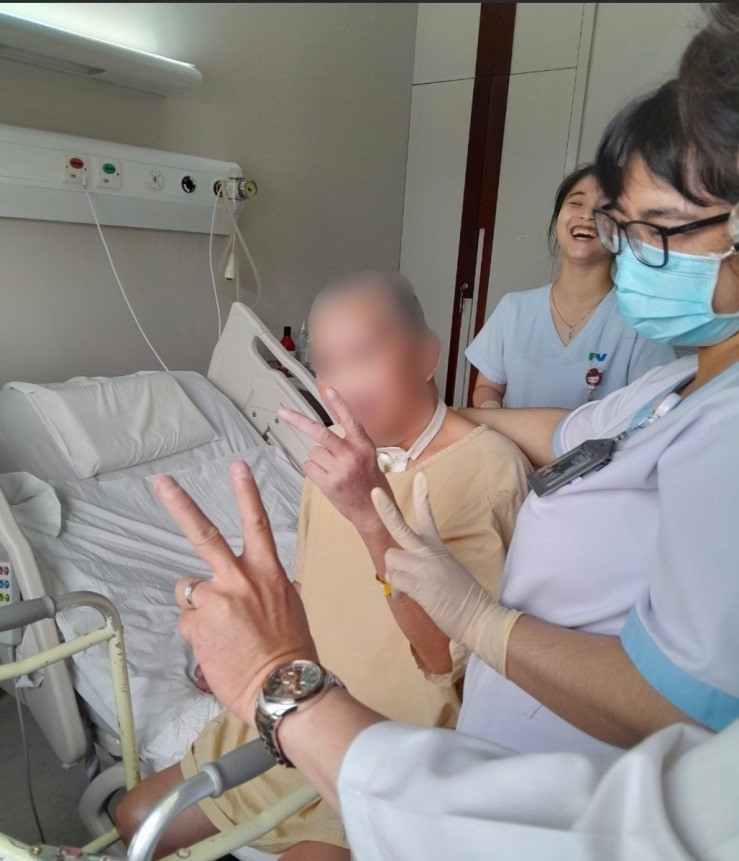 From a vegetative state, patient has now regained the ability to sit up and interact with the medical staff.