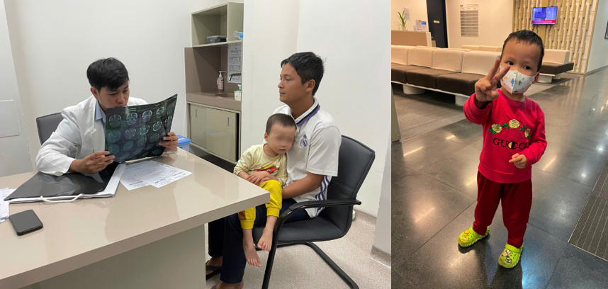 Bé T.L được cha đưa đi tái khám tại Bệnh viện FV
