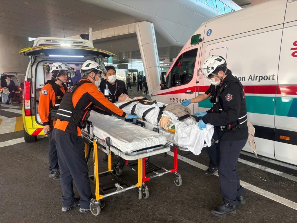 The patient was picked up by ambulance upon arrival at Incheon Airport, South Korea