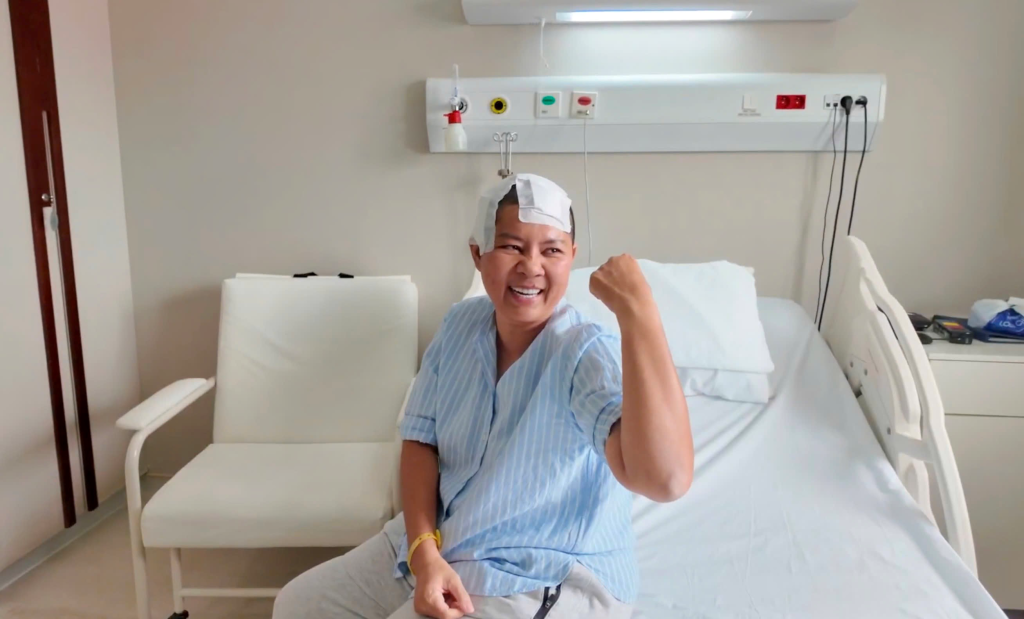 The patient is in good spirits and full of energy following the surgery.